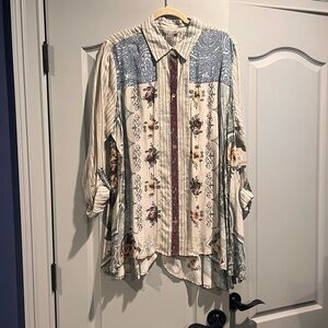 John Mark Blue and Cream Button Down Shirt